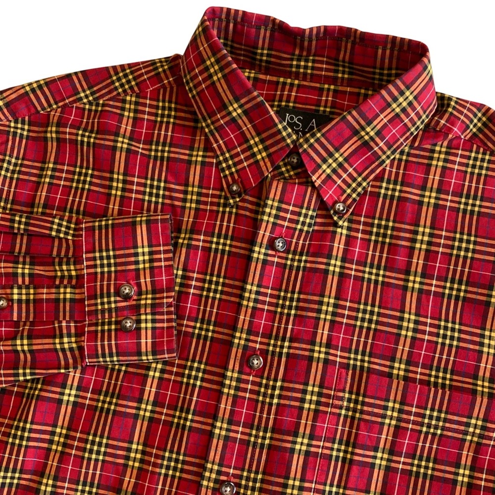 Jos. A. Bank Travelers Collection Mens Med Tailored Fit Red‎ Plaid Cotton Shirt